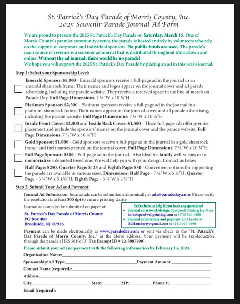 Ad Journal – Morris County St. Patrick's Day Parade